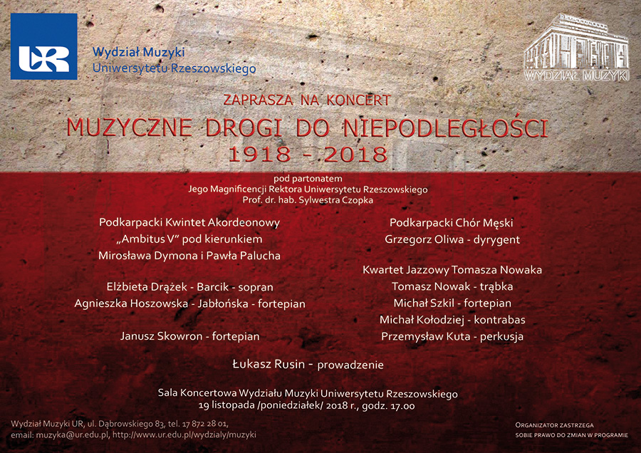 Koncert Muzyczne drogi do Niepodległości 1918-2018